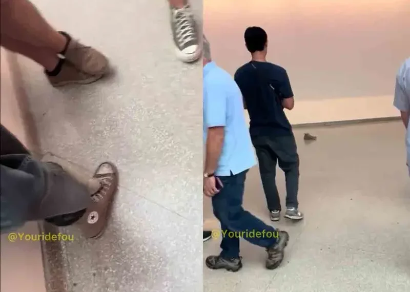 Joven pone su zapato en el piso de un museo y todos creen que es arte conceptual