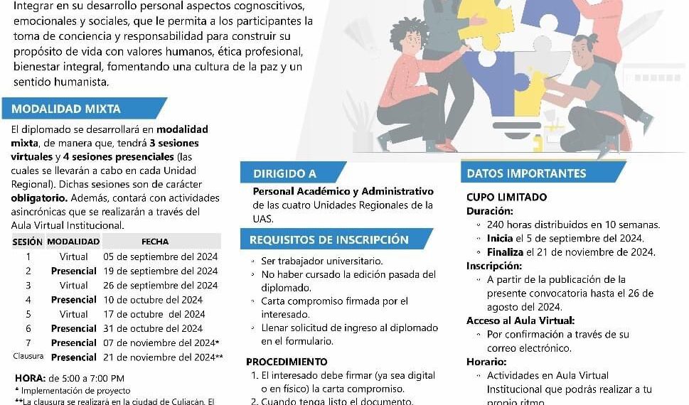 Convoca la UAS al personal docente, administrativo y de intendencia a sumarse a la cuarta edición del Diplomado en Desarrollo Humano