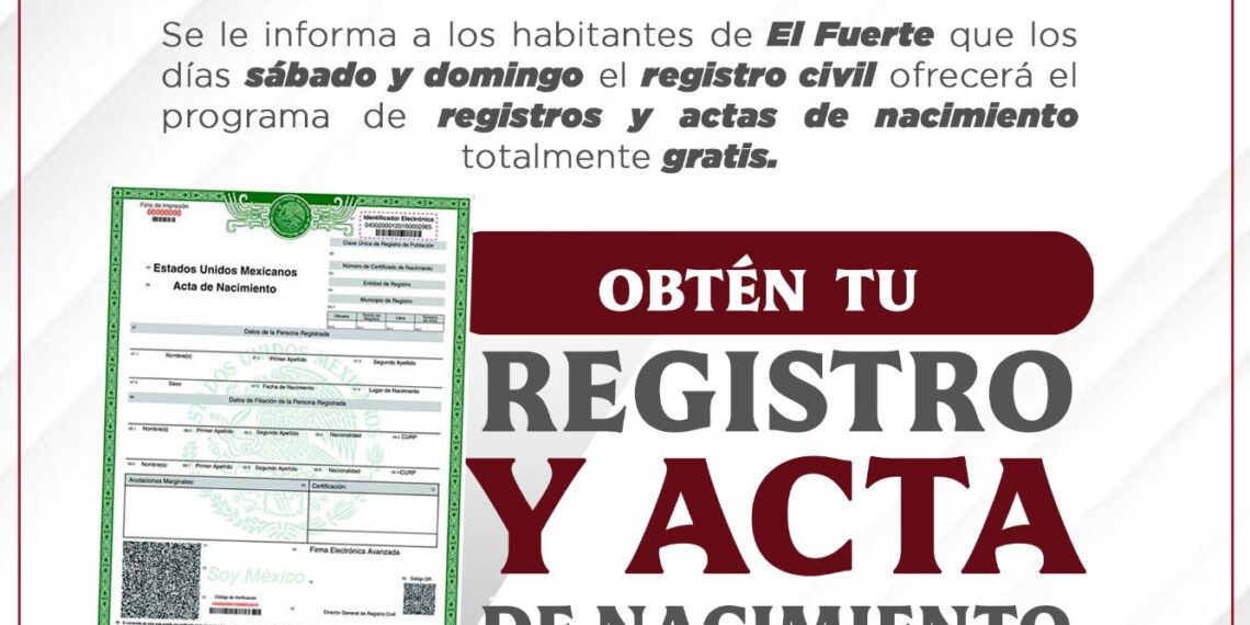 Módulo de Registro Civil brindará actas y registros de nacimiento gratis en el municipio de El Fuerte