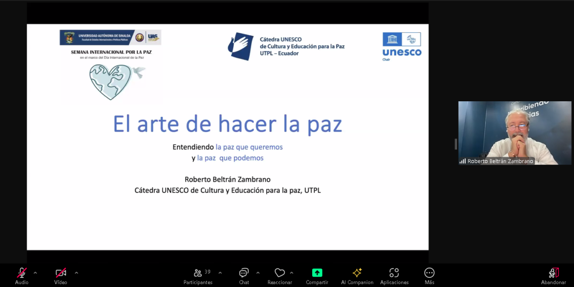 En el marco de la Semana Internacional de la Paz, la Facultad de Estudios Internacionales y Políticas Públicas de la UAS disertó la conferencia “El arte de hacer la Paz”