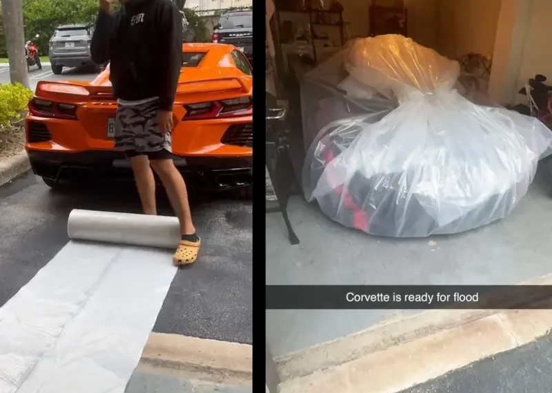 Joven muestra cómo protege su Corvette nuevo ante huracán Milton; genera polémica