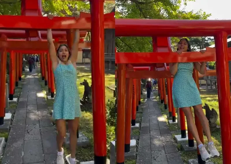 Influencer indigna a Japón tras usar símbolo sagrado para hacer ejercicio