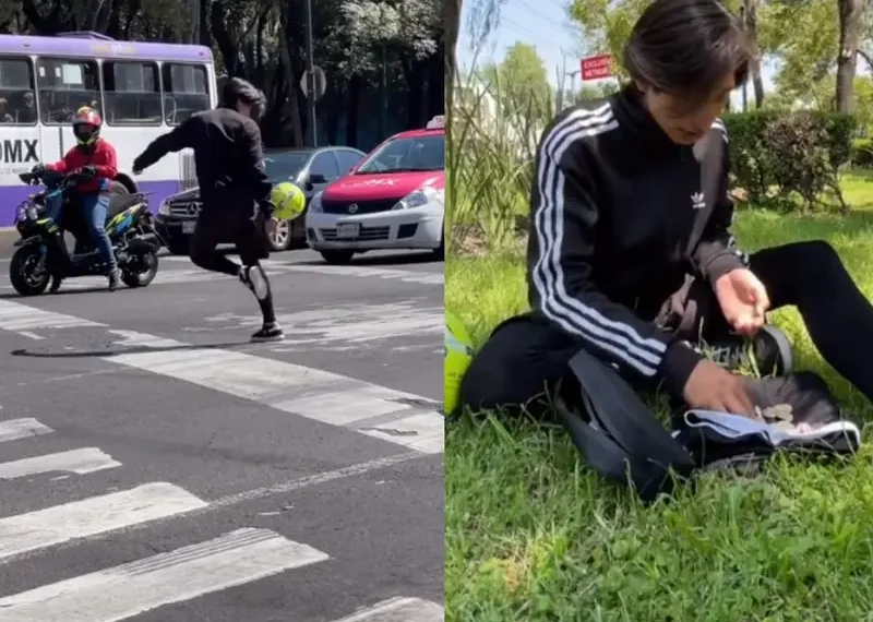 Joven hace dominadas y pide dinero en semáforo; ganá más que profesionistas