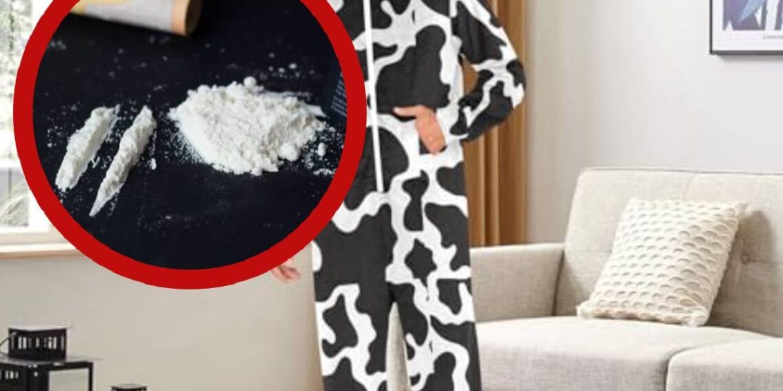 Hombre intenta traficar drogas en una pijama de vaca