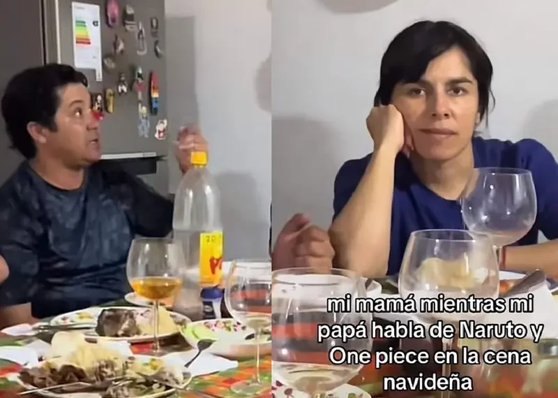 (VIDEO) Mamá se aburre durante la cena navideña porque su esposo solo hablaba de One Piece y Naruto