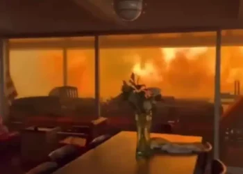 Inquietante video muestra a dos hombres y su perrito atrapados en su casa en medio de incendios en California