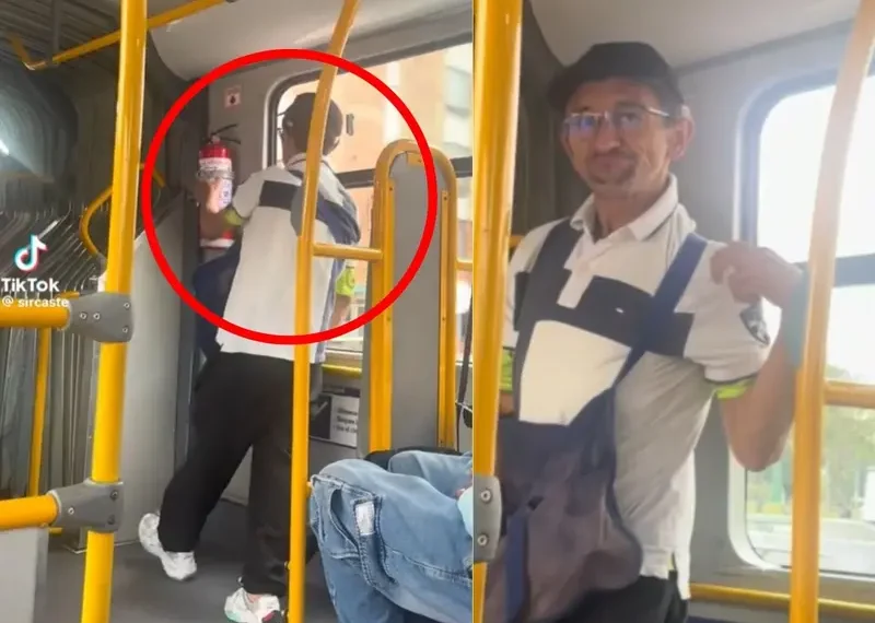 “Rata de dos patas”: Captan a sujeto robándose un extintor en el transporte público