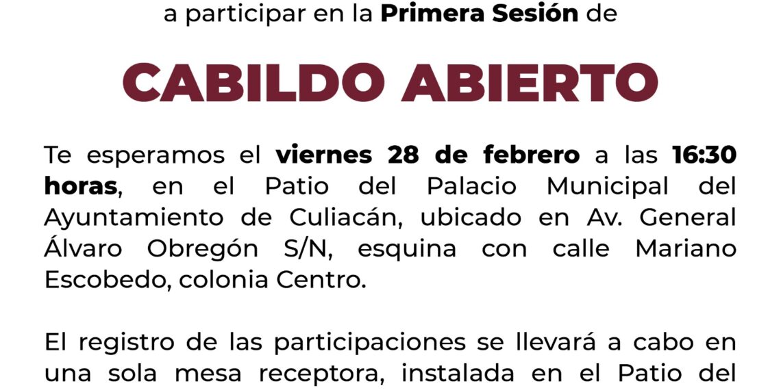 Invita Ayuntamiento a participar en la Primera Sesión de Cabildo Abierto en Culiacán