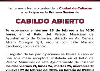 Invita Ayuntamiento a participar en la Primera Sesión de Cabildo Abierto en Culiacán