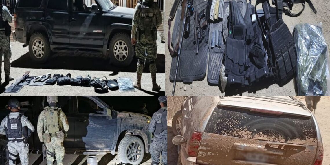 Fuerzas Federales aseguran vehículo blindado y artillado en Choix