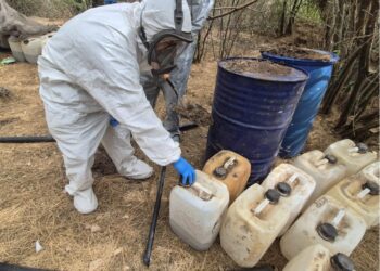 Elementos aseguran un laboratorio clandestino y un área de concentración de productos químicos en Culiacán y Choix