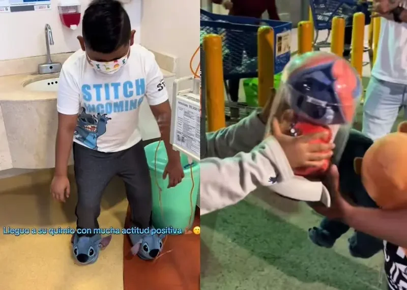 Niña conmueve al regalar su palomera de Stitch a niño en quimioterapia
