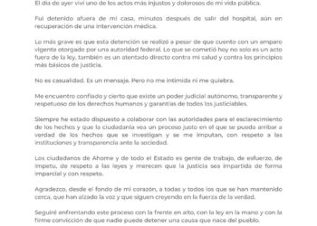 Vargas Landeros califica su detención como un acto injusto y atentado a su salud