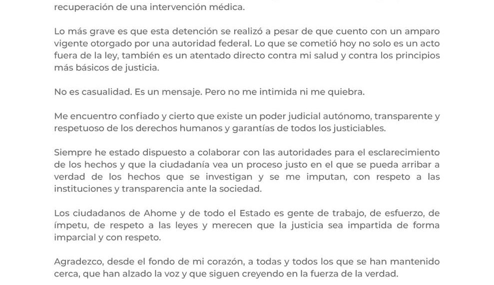 Vargas Landeros califica su detención como un acto injusto y atentado a su salud