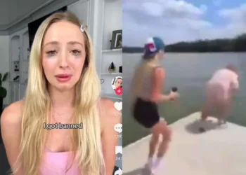Influencer le paga a una mujer vulnerable para saltar al lago y luego huir
