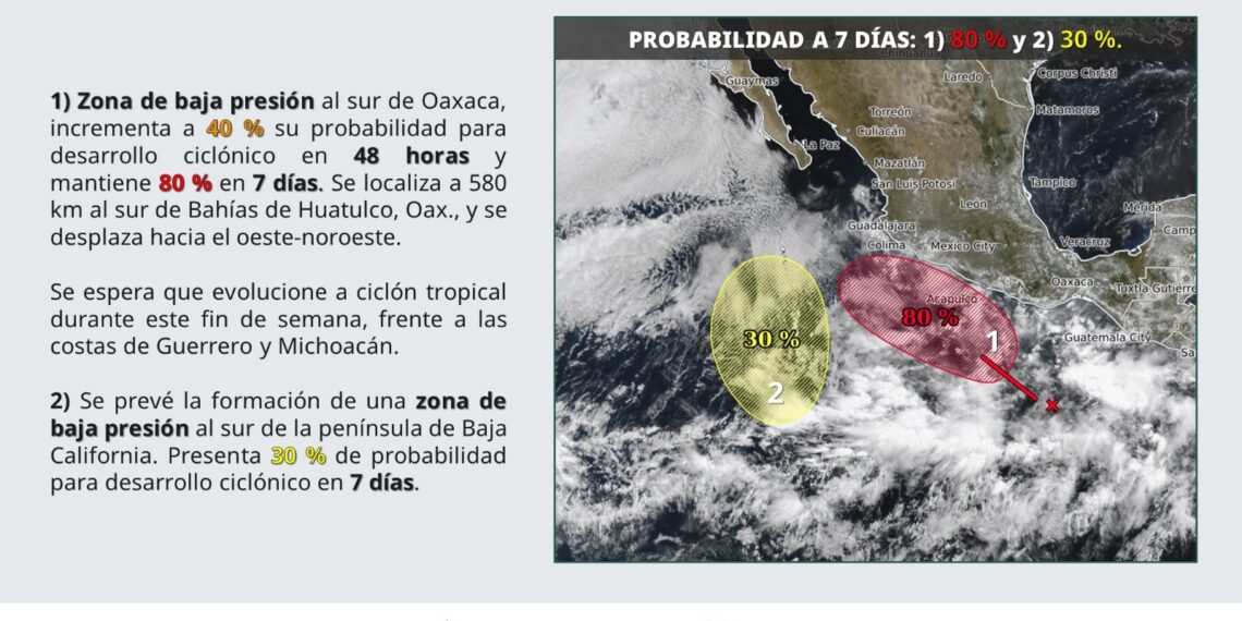 Mantienen vigilancia por dos zonas de baja presión en el Pacífico: Protección Civil Sinaloa