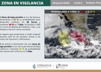 Mantienen vigilancia por dos zonas de baja presión en el Pacífico: Protección Civil Sinaloa