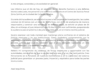 Gerardo Vargas acude a audiencia en Culiacán