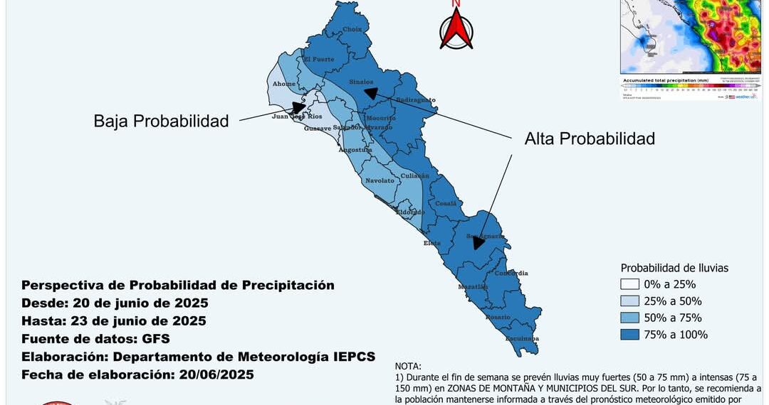 PC prevé lluvias intensas en zonas de montaña y sur de Sinaloa durante el fin de semana