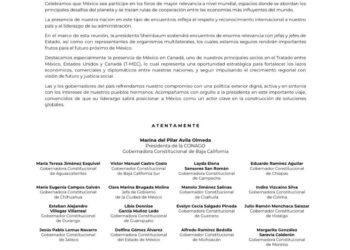 CONAGO respalda participación de la presidenta Claudia Sheinbaum en la Reunión del G7 en Canadá