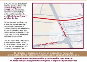 La SSPyTM informa cierre del bulevar Arjona en el cruce con Lola Beltrán por trabajos de Ferromex