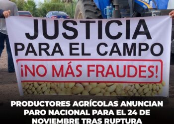 Productores agrícolas anuncian paro nacional para el 24 de noviembre tras ruptura con diputados.