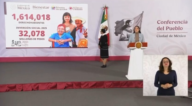 Gobierno de México: en 2025, Pensión para el Bienestar de las personas con discapacidad beneficia a un millón 614 mil 18 derechohabientes con una inversión de 32 mil mdp