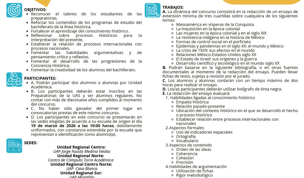 ¡A demostrar el talento! La UAS convoca al XIII Concurso Estatal de Ensayo Histórico para estudiantes de preparatoria, fortaleciendo el pensamiento crítico