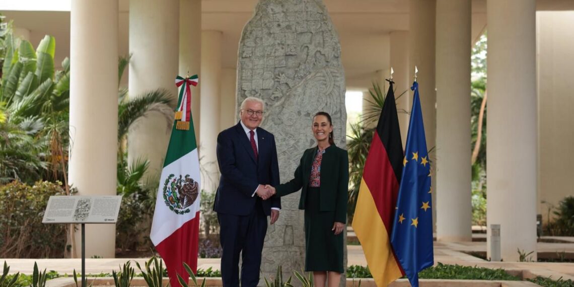 Presidenta Claudia Sheinbaum recibe a su homólogo de la República Federal de Alemania, Frank-Walter Steinmeier, en el Museo Maya de Cancún