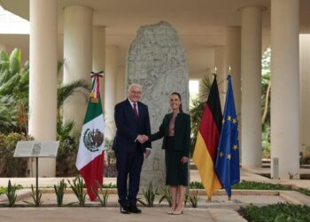 Presidenta Claudia Sheinbaum recibe a su homólogo de la República Federal de Alemania, Frank-Walter Steinmeier, en el Museo Maya de Cancún