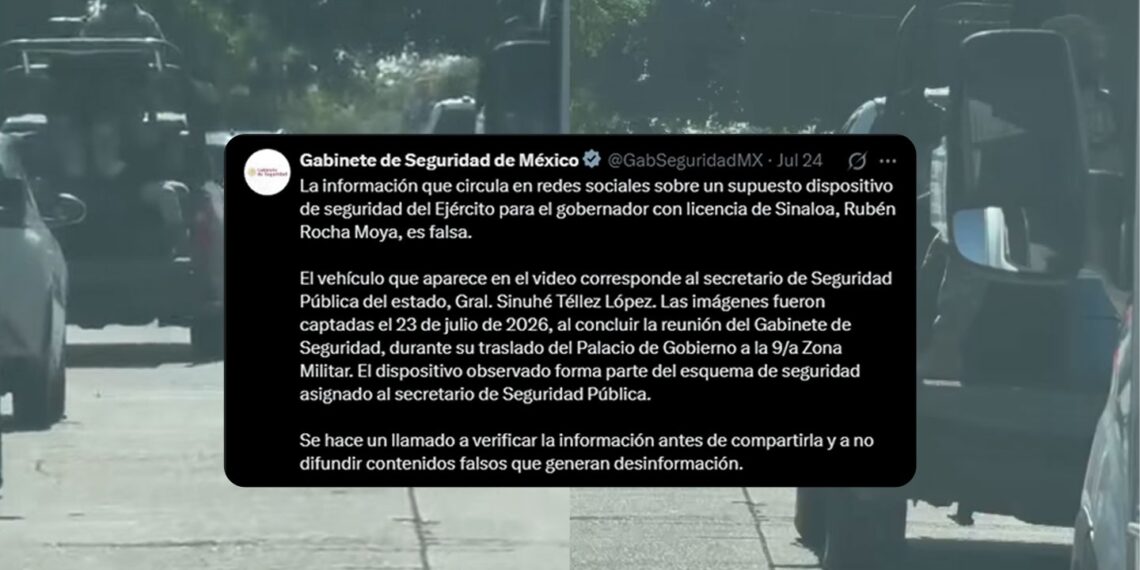 Desmiente Gobierno Federal supuesta escolta militar a Rocha Moya en Culiacán