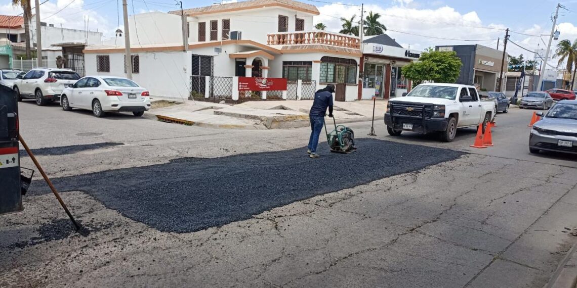 Gobierno municipal intensifica bacheo con asfalto caliente en vialidades de Los Mochis