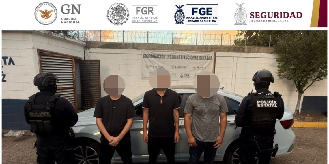 Detienen a tres hombres en Culiacán; iban en vehículo robado y llevaban un arma